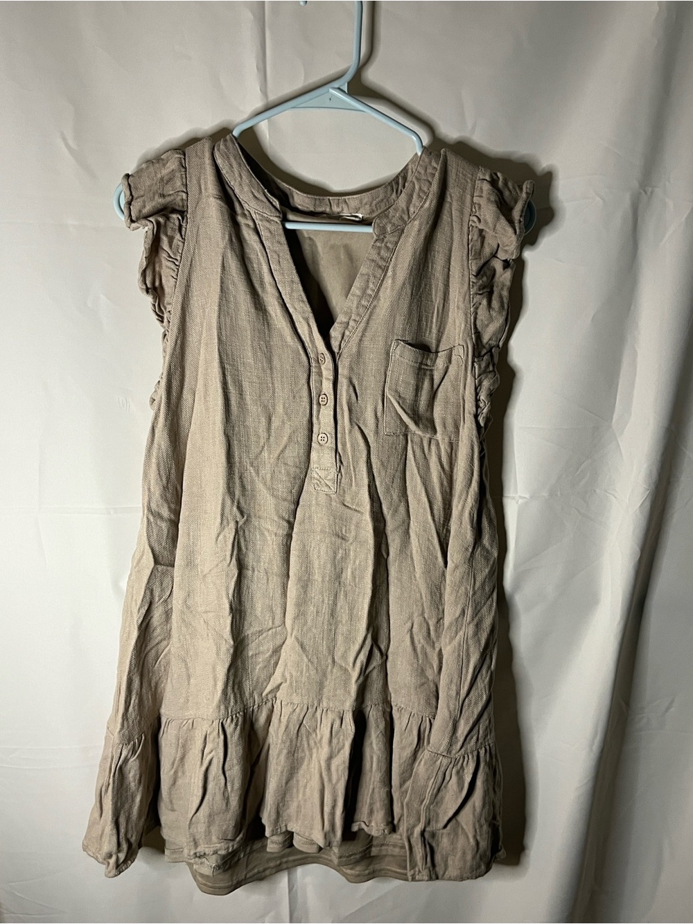 Women’s Beige Ruffle Sleeve Midi Dress